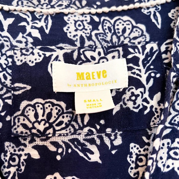 Maeve Anthropologie Navy Paisley Bohemian Floral Peasant Tunic Mini Dress XS - Picture 6 of 9